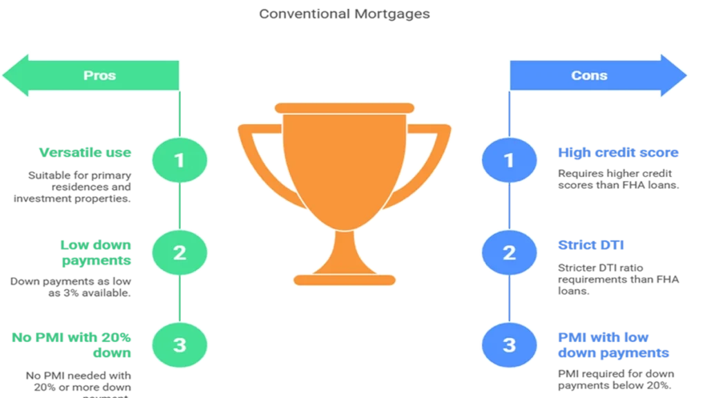 Chart showing the Pros and Cons of Conventional Mortgages