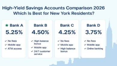 Comparison chart of high-yield savings account interest rates in 2026, highlighting top options available to New York residents.